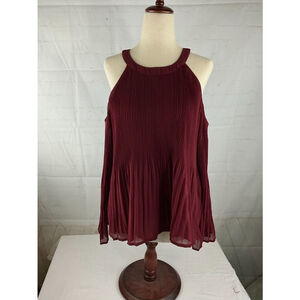 Woman’s Hollister Pleated Halter Blouse Top Size L Burgundy Lined Flowy NWT